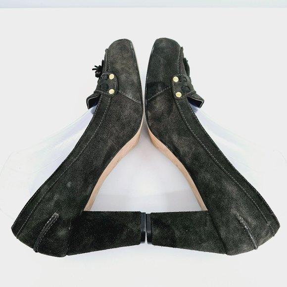 Nara Shoes Tasseled Penny Loafer Pumps 8.5 Dark Green Block Heel Leather Preppy - Picture 9 of 14